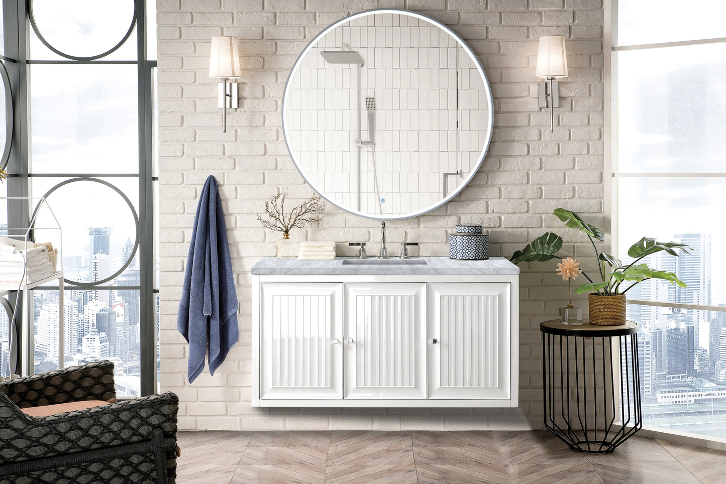 Renovate for Less Atlanta Athens 48" Single Vanity, Glossy White w/ 3 CM Carrara White Top, view 8