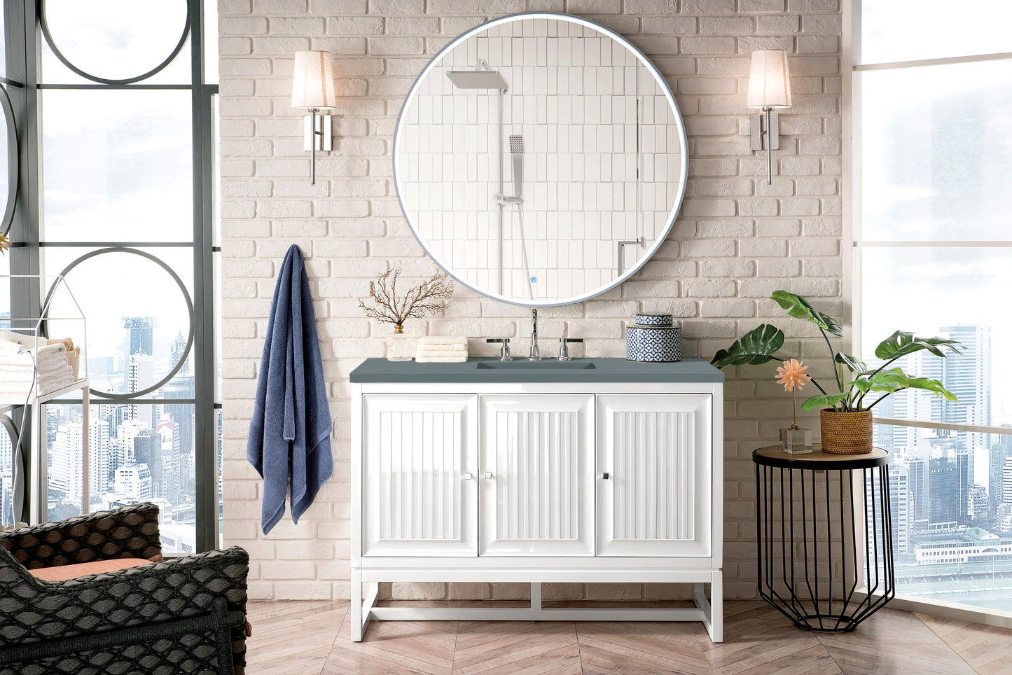 Renovate for Less Atlanta Athens 48" Single Vanity, Glossy White w/ 3 CM Cala Blue Top, view 2