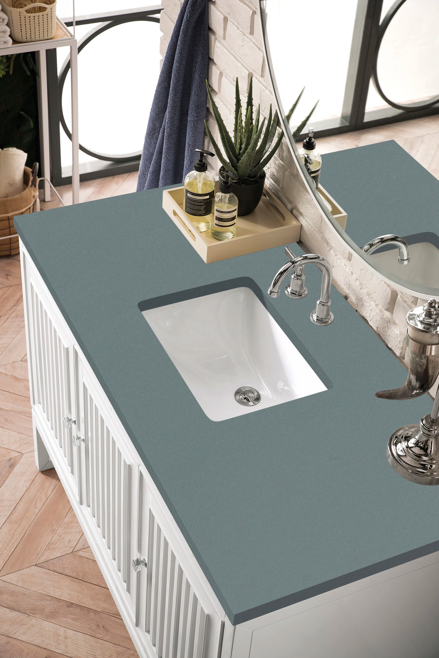 Renovate for Less Atlanta Athens 48" Single Vanity, Glossy White w/ 3 CM Cala Blue Top, view 3