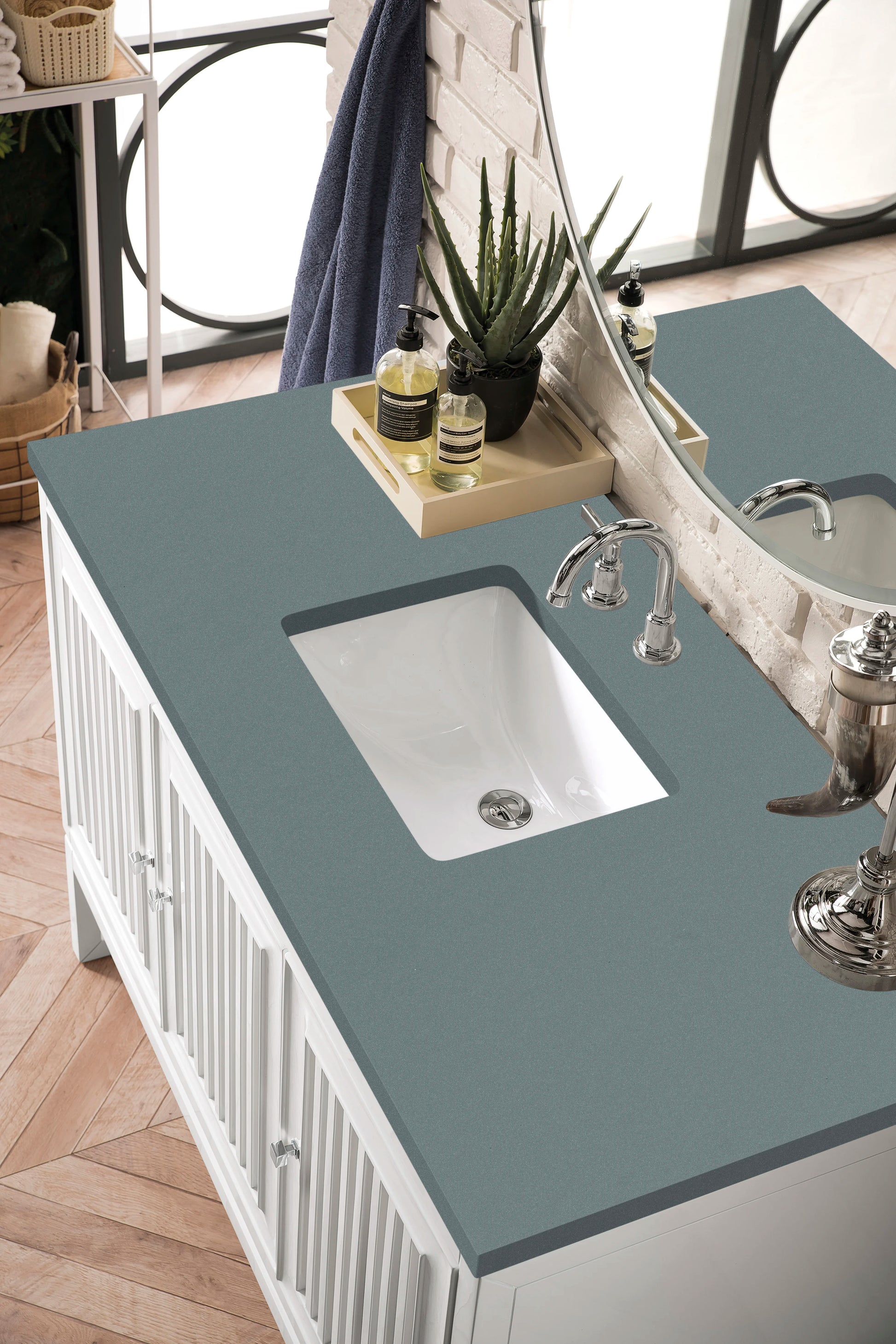 Renovate for Less Atlanta Athens 48" Single Vanity, Glossy White w/ 3 CM Cala Blue Top, view 3