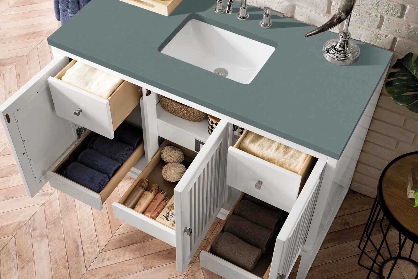 Renovate for Less Atlanta Athens 48" Single Vanity, Glossy White w/ 3 CM Cala Blue Top, view 4