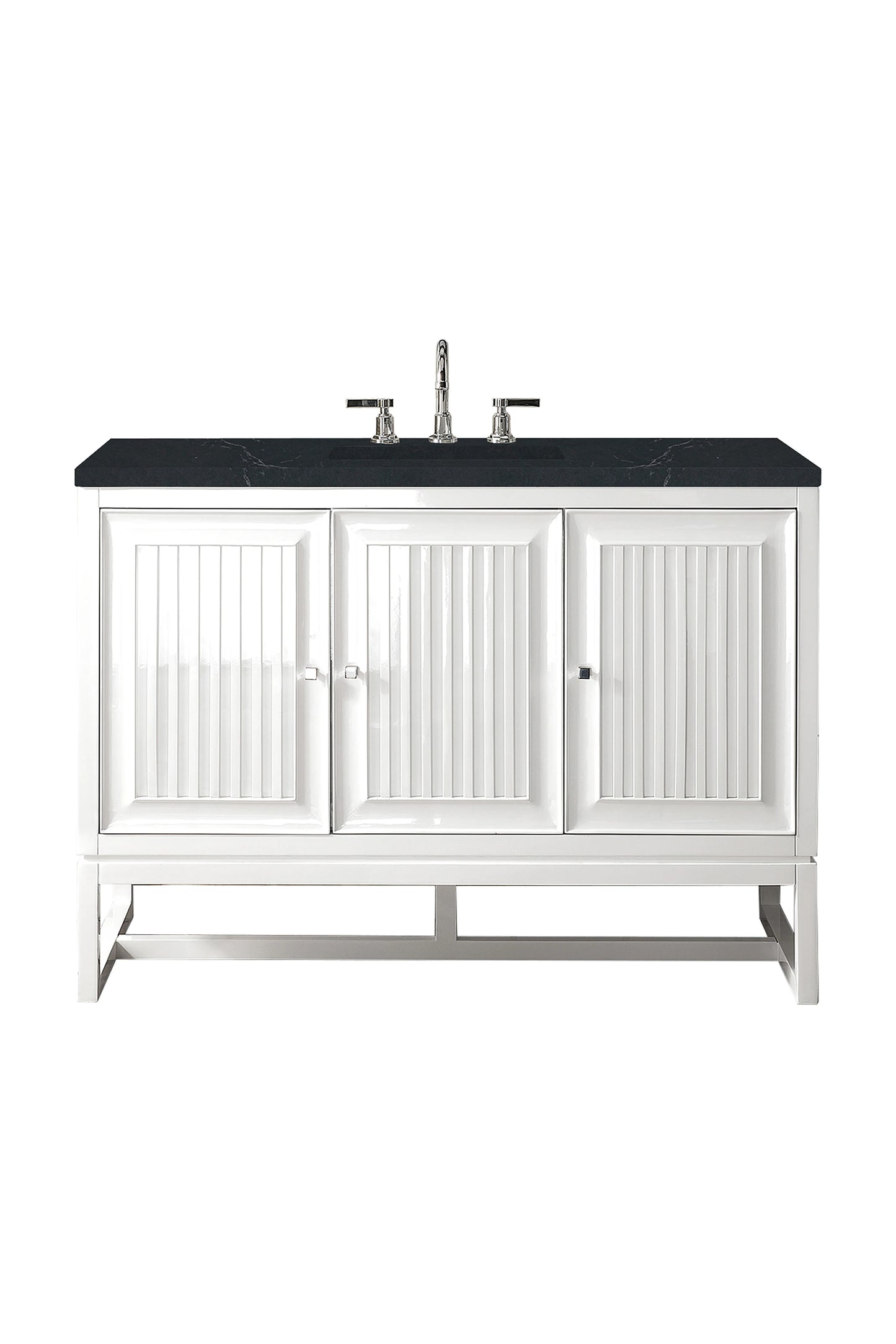 Renovate for Less Atlanta Athens 48" Single Vanity, Glossy White w/ 3 CM Charcoal Soapstone Silestone Top