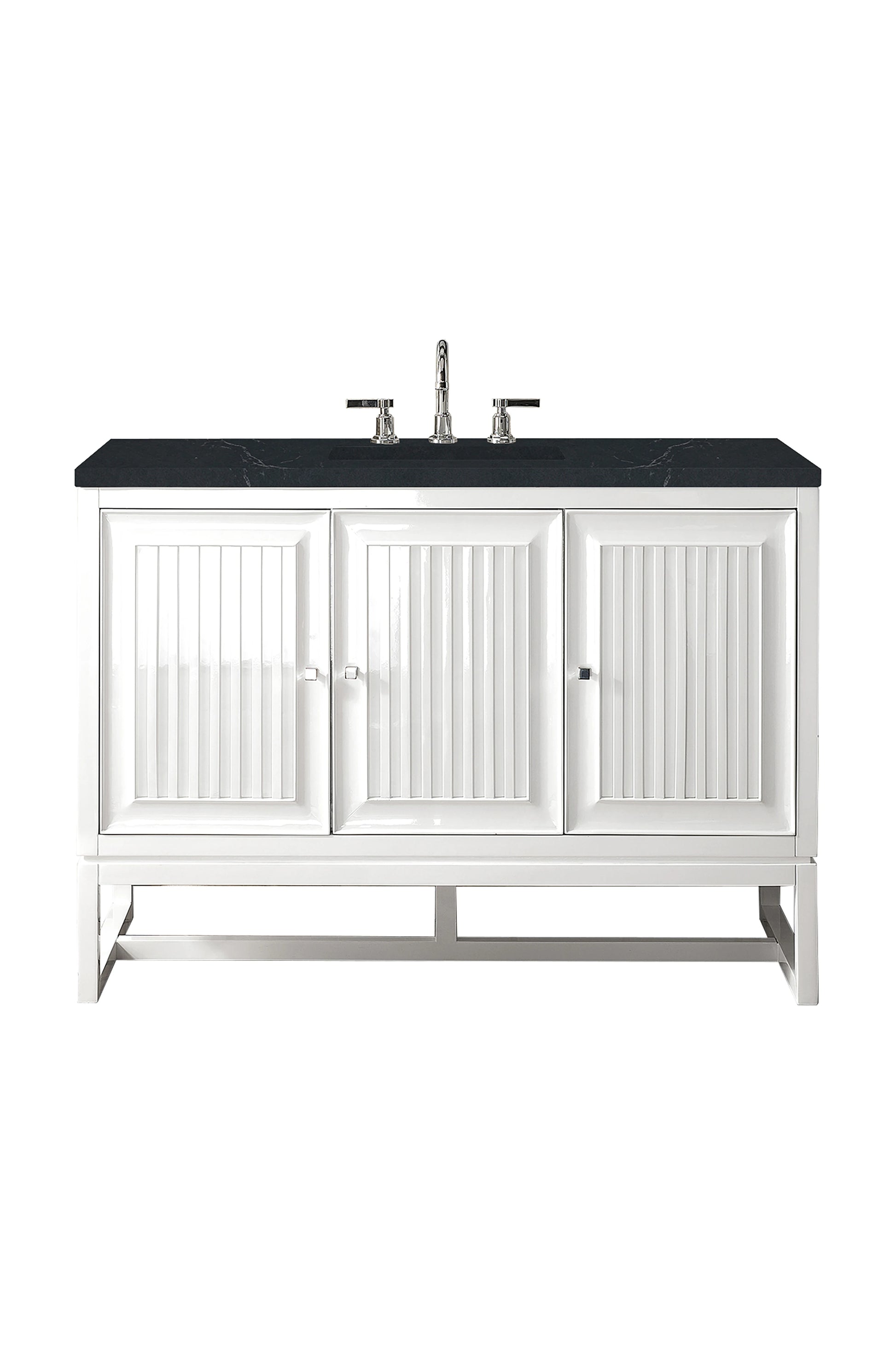 Renovate for Less Atlanta Athens 48" Single Vanity, Glossy White w/ 3 CM Charcoal Soapstone Silestone Top