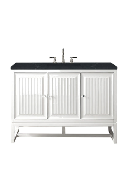 Renovate for Less Atlanta Athens 48" Single Vanity, Glossy White w/ 3 CM Charcoal Soapstone Silestone Top