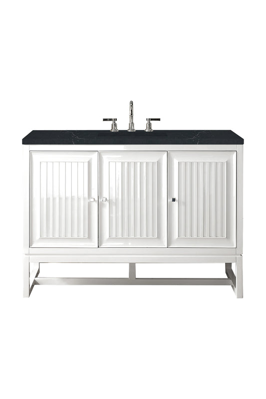 Renovate for Less Atlanta Athens 48" Single Vanity, Glossy White w/ 3 CM Charcoal Soapstone Silestone Top