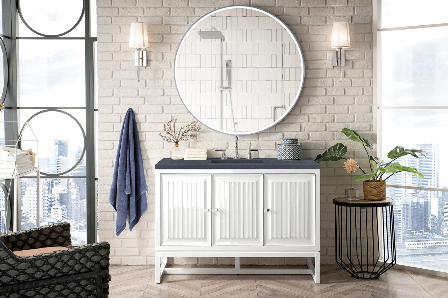 Renovate for Less Atlanta Athens 48" Single Vanity, Glossy White w/ 3 CM Charcoal Soapstone Silestone Top, view 3
