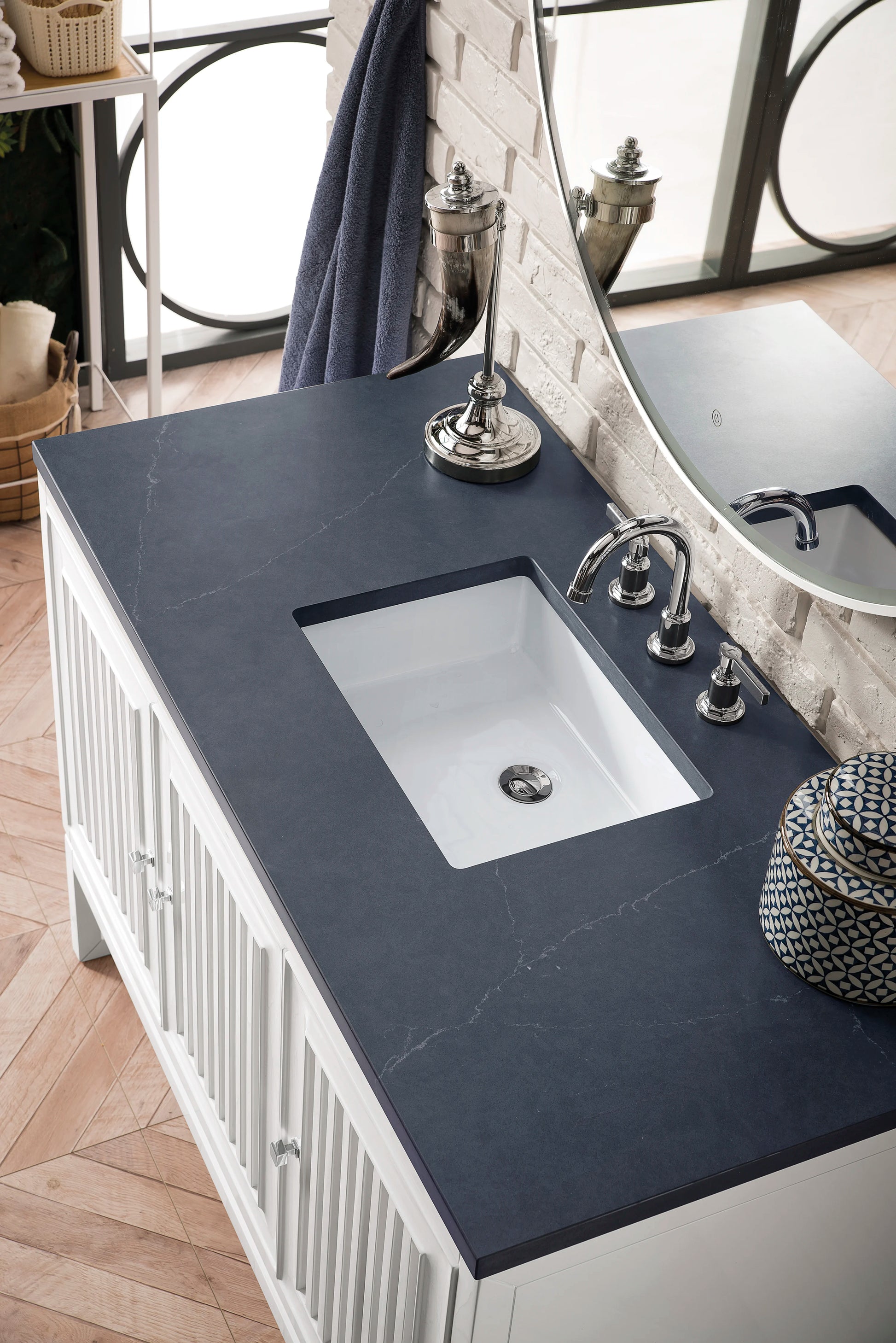 Renovate for Less Atlanta Athens 48" Single Vanity, Glossy White w/ 3 CM Charcoal Soapstone Silestone Top, view 4