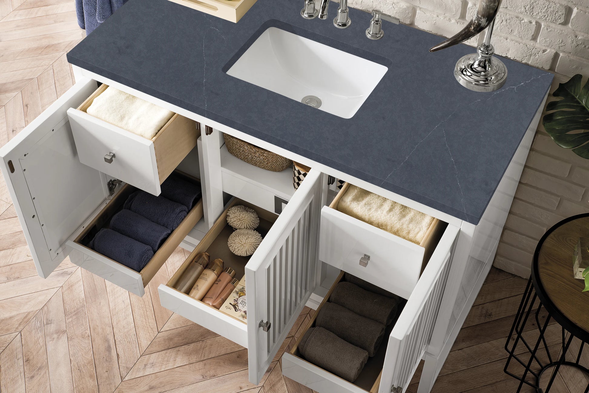 Renovate for Less Atlanta Athens 48" Single Vanity, Glossy White w/ 3 CM Charcoal Soapstone Silestone Top, view 5