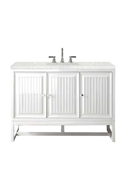 Renovate for Less Atlanta Athens 48" Single Vanity, Glossy White w/ 3 CM Eternal Jasmine Pearl Silestone Top