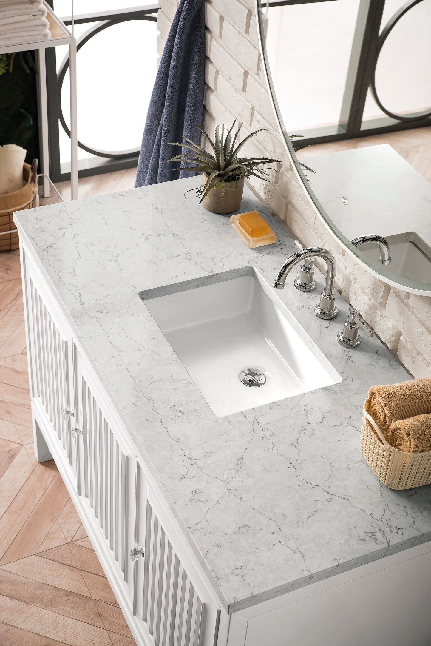 Renovate for Less Atlanta Athens 48" Single Vanity, Glossy White w/ 3 CM Eternal Jasmine Pearl Silestone Top, view 4