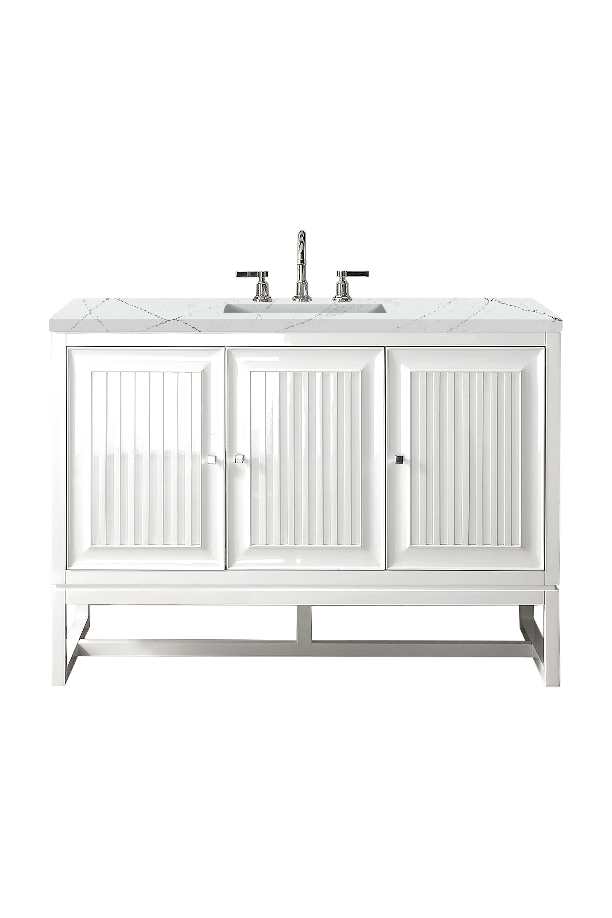 Renovate for Less Atlanta Athens 48" Single Vanity, Glossy White w/ 3 CM Ethereal Noctis Top