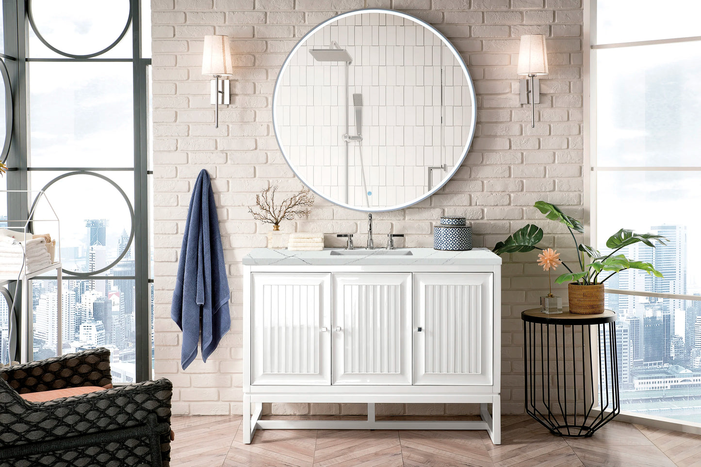Renovate for Less Atlanta Athens 48" Single Vanity, Glossy White w/ 3 CM Ethereal Noctis Top, view 2