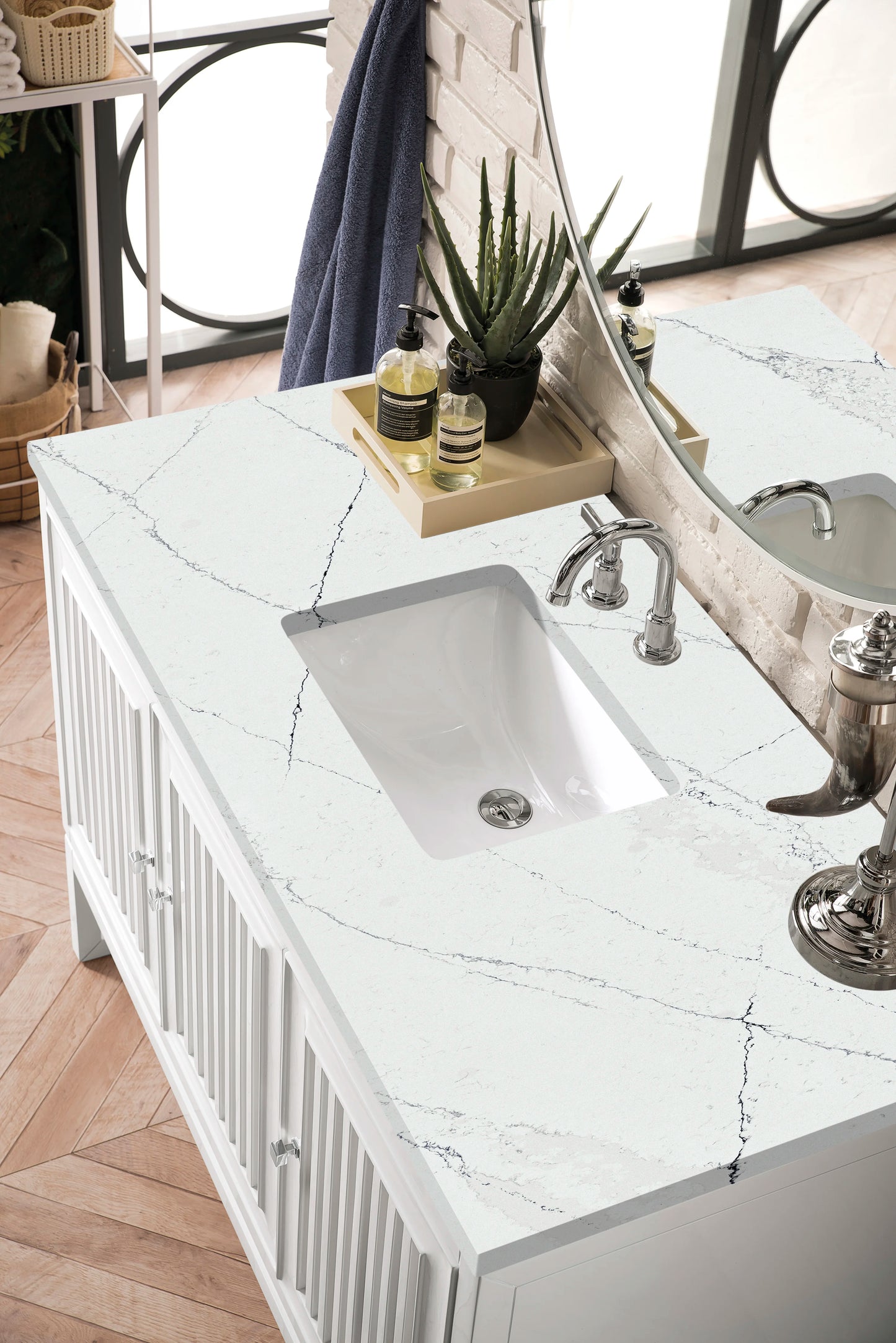 Renovate for Less Atlanta Athens 48" Single Vanity, Glossy White w/ 3 CM Ethereal Noctis Top, view 3