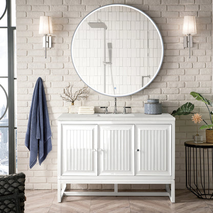 Renovate for Less Atlanta Athens 48" Single Vanity, Glossy White w/ 3 CM Lime Delight Silestone Top, view 3
