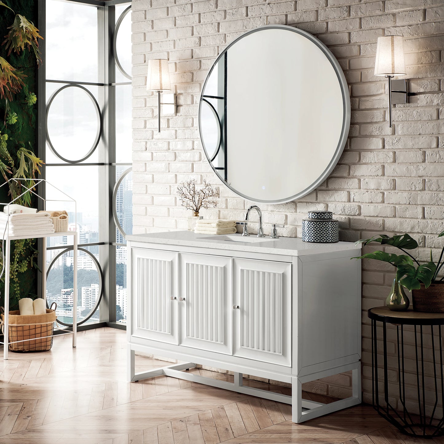 Renovate for Less Atlanta Athens 48" Single Vanity, Glossy White w/ 3 CM Lime Delight Silestone Top, view 4
