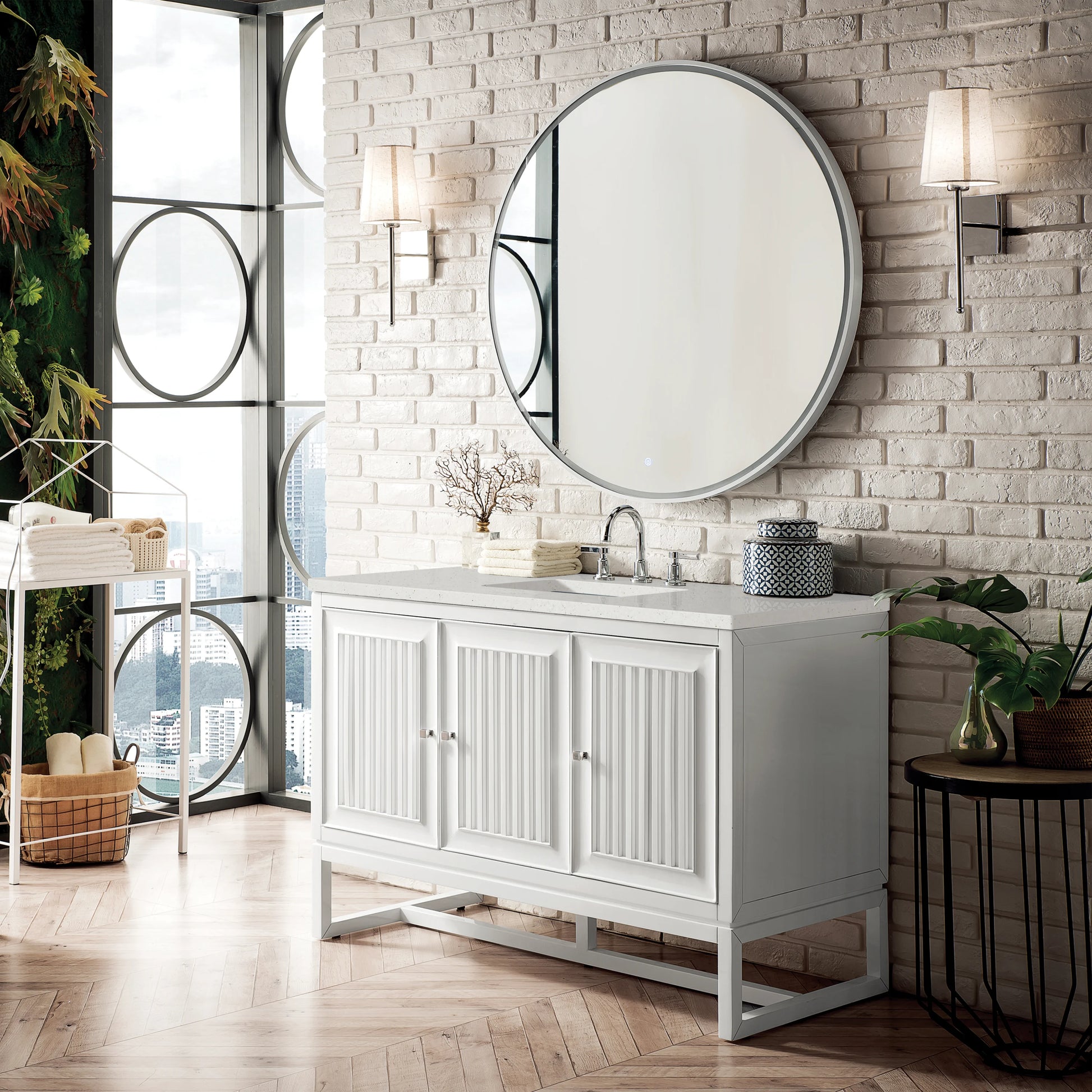 Renovate for Less Atlanta Athens 48" Single Vanity, Glossy White w/ 3 CM Lime Delight Silestone Top, view 4