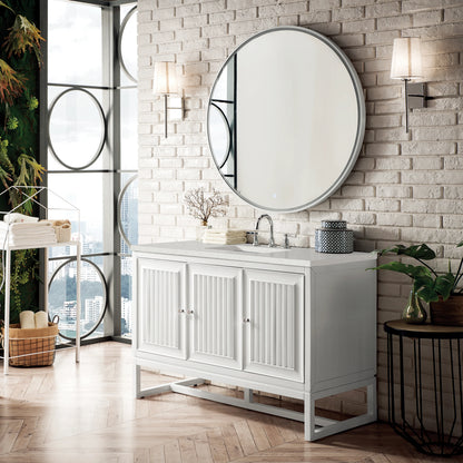 Renovate for Less Atlanta Athens 48" Single Vanity, Glossy White w/ 3 CM Lime Delight Silestone Top, view 4
