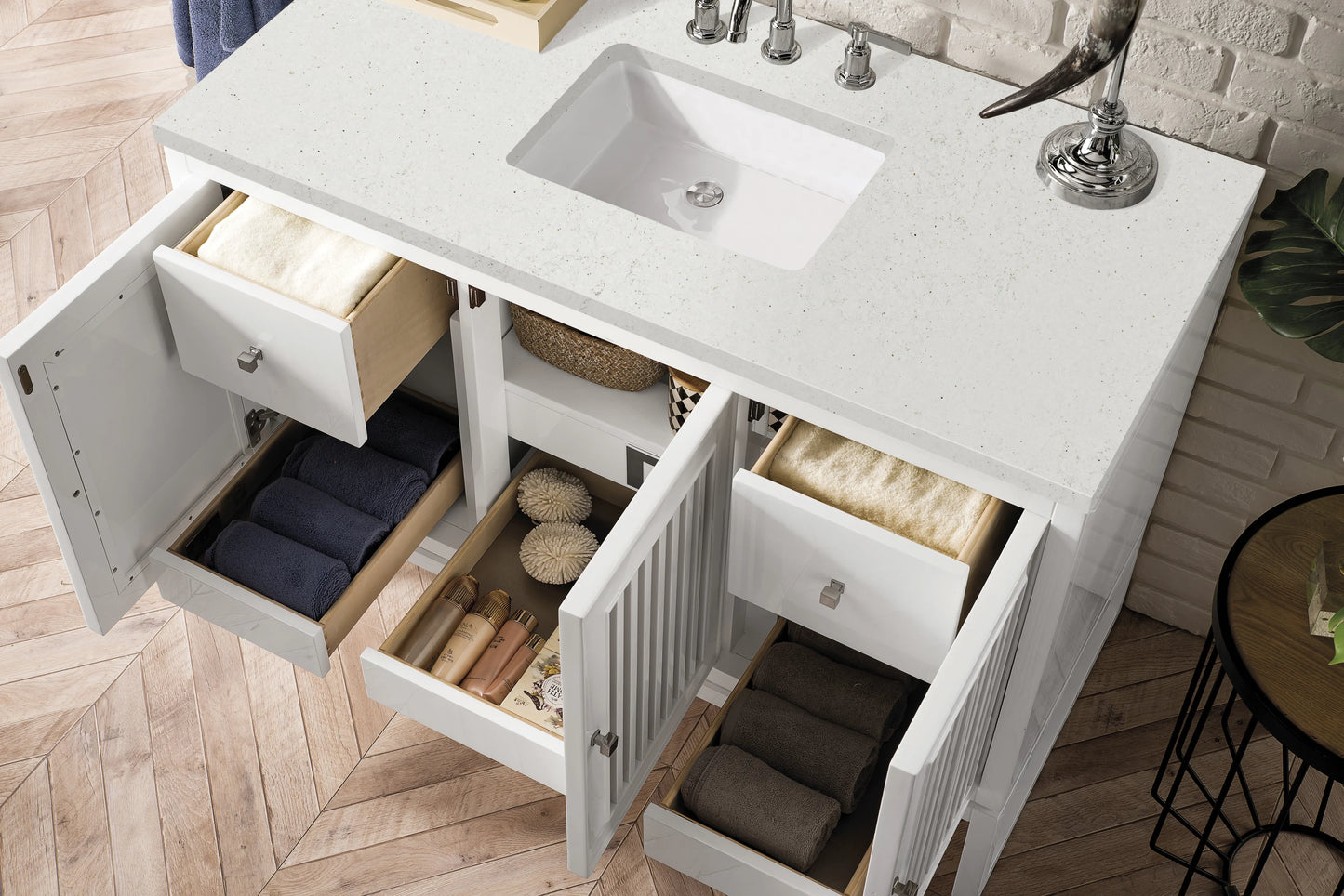 Renovate for Less Atlanta Athens 48" Single Vanity, Glossy White w/ 3 CM Lime Delight Silestone Top, view 5