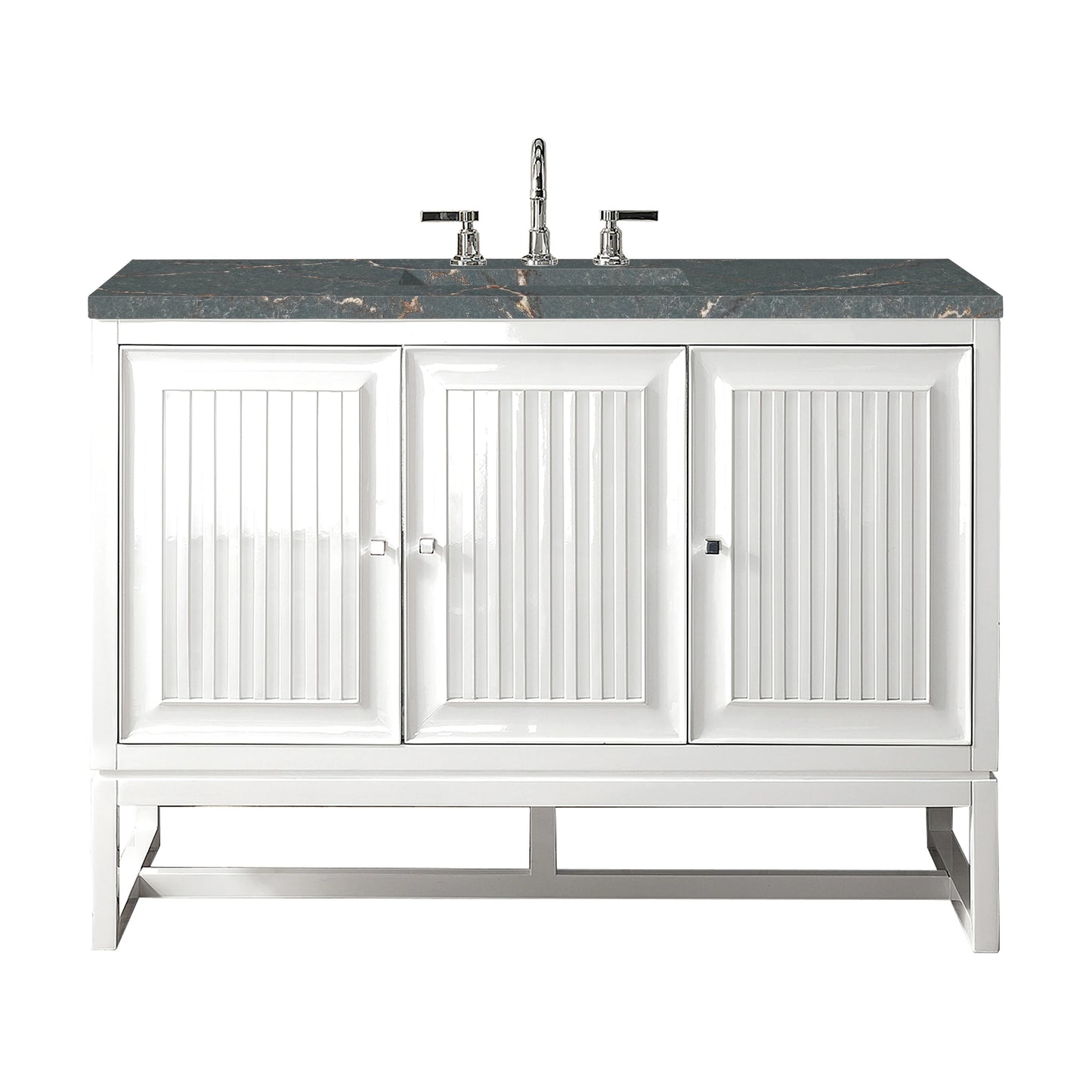 Renovate for Less Atlanta Athens 48" Single Vanity, Glossy White w/ 3 CM Parisien Bleu Silestone Top