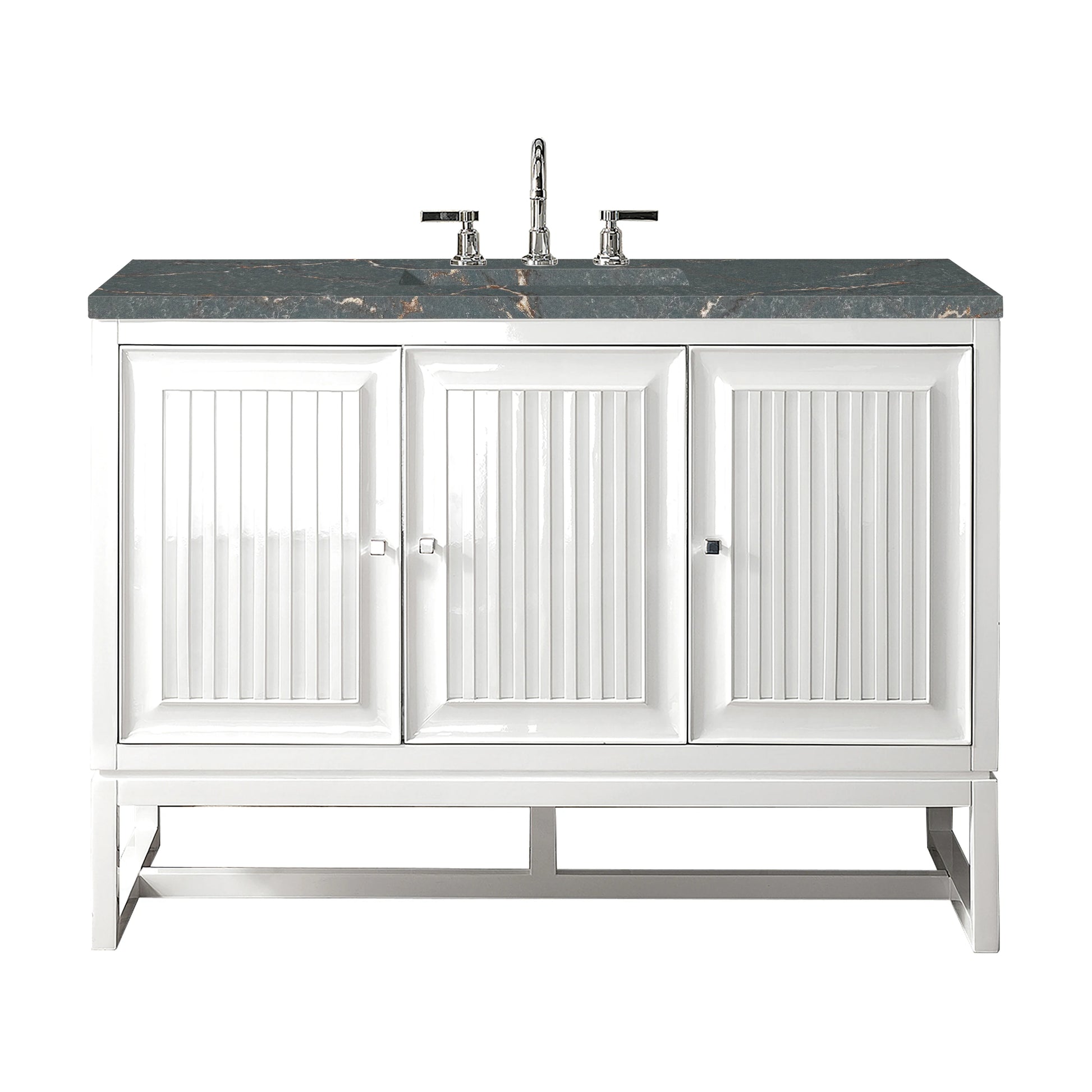 Renovate for Less Atlanta Athens 48" Single Vanity, Glossy White w/ 3 CM Parisien Bleu Silestone Top