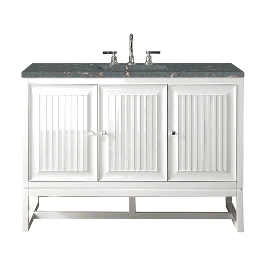 Renovate for Less Atlanta Athens 48" Single Vanity, Glossy White w/ 3 CM Parisien Bleu Silestone Top