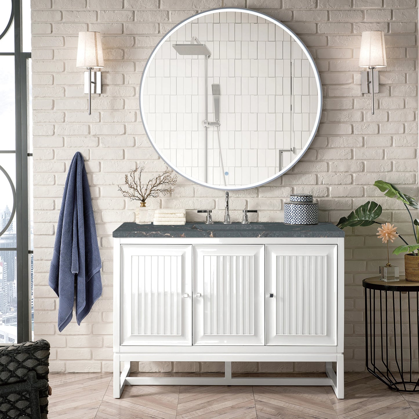 Renovate for Less Atlanta Athens 48" Single Vanity, Glossy White w/ 3 CM Parisien Bleu Silestone Top, view 3