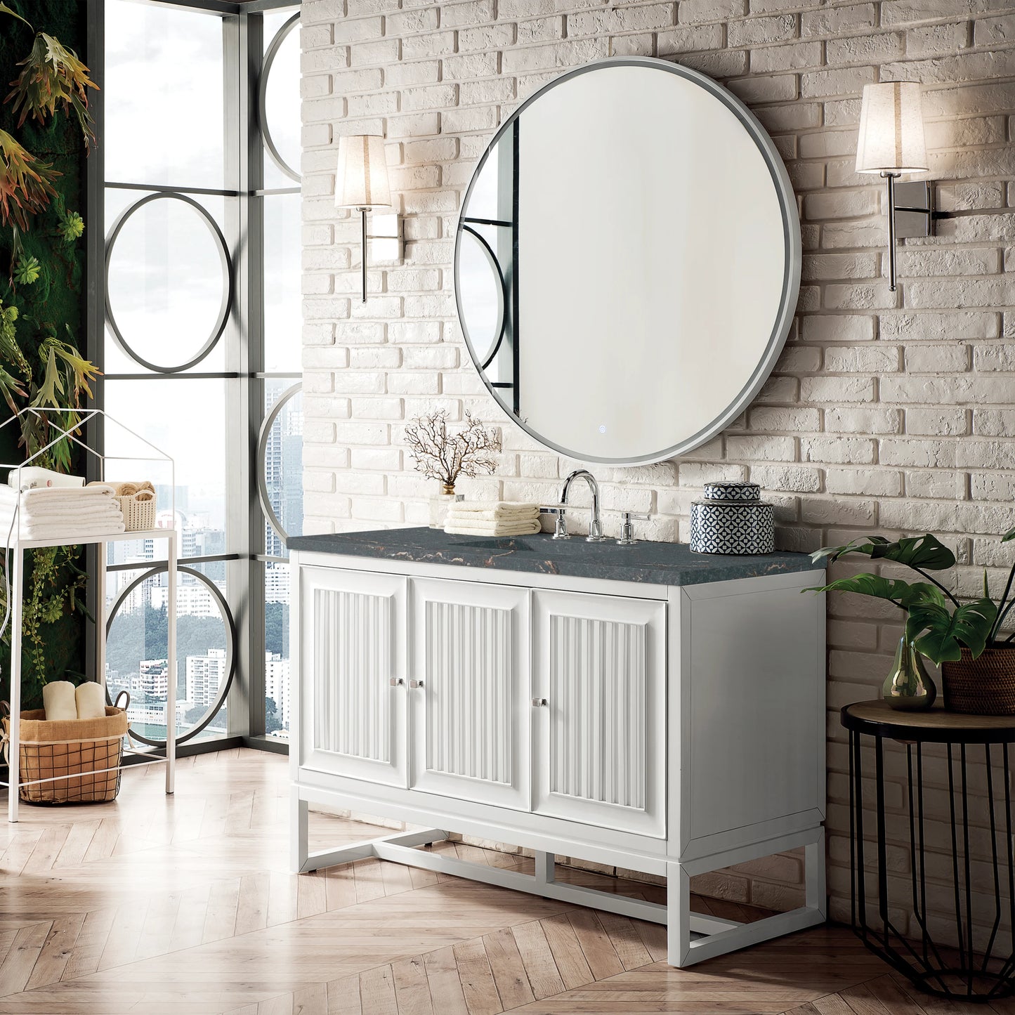 Renovate for Less Atlanta Athens 48" Single Vanity, Glossy White w/ 3 CM Parisien Bleu Silestone Top, view 4