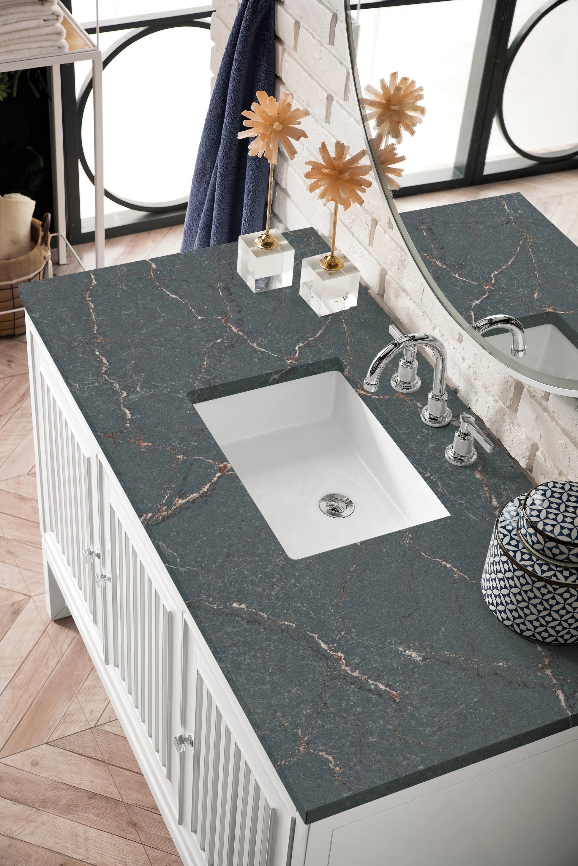 Renovate for Less Atlanta Athens 48" Single Vanity, Glossy White w/ 3 CM Parisien Bleu Silestone Top, view 6
