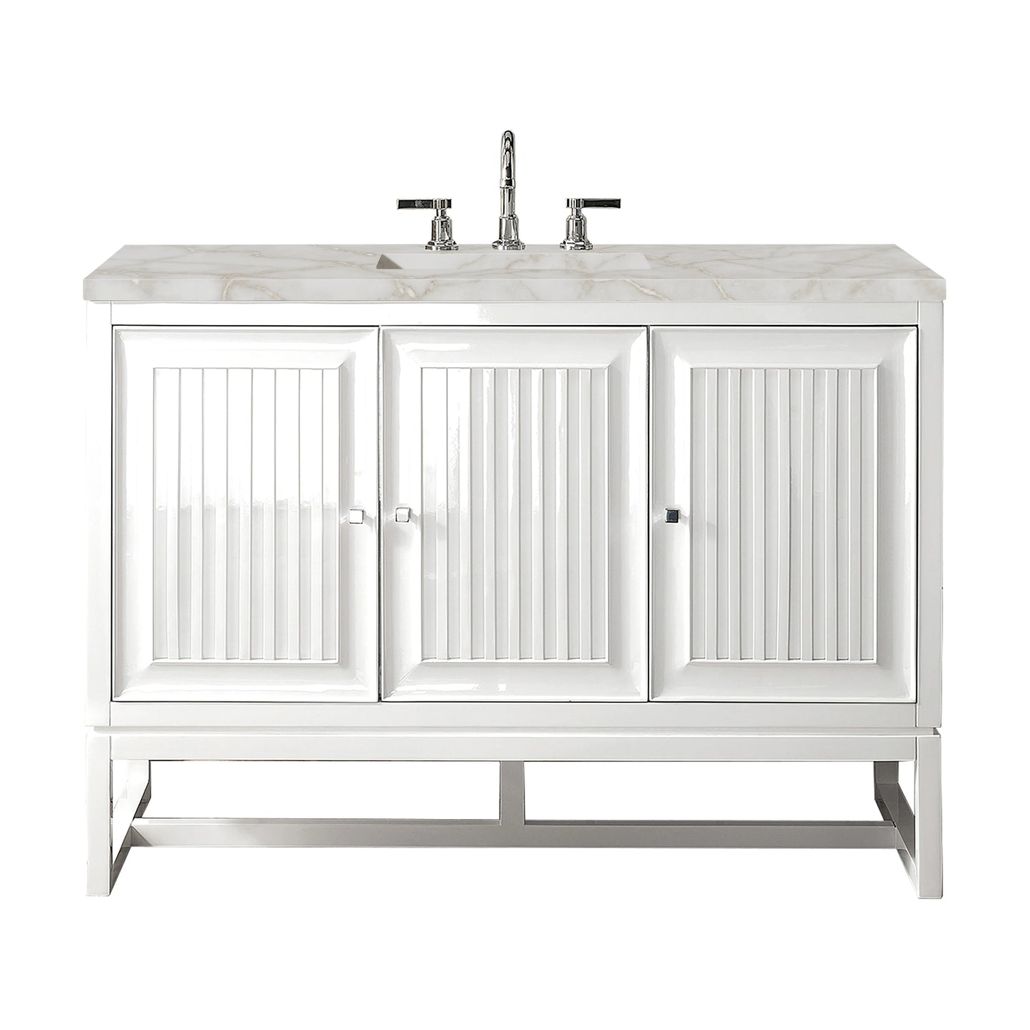 Renovate for Less Atlanta Athens 48" Single Vanity, Glossy White w/ 3 CM Victorian Silver Silestone Top