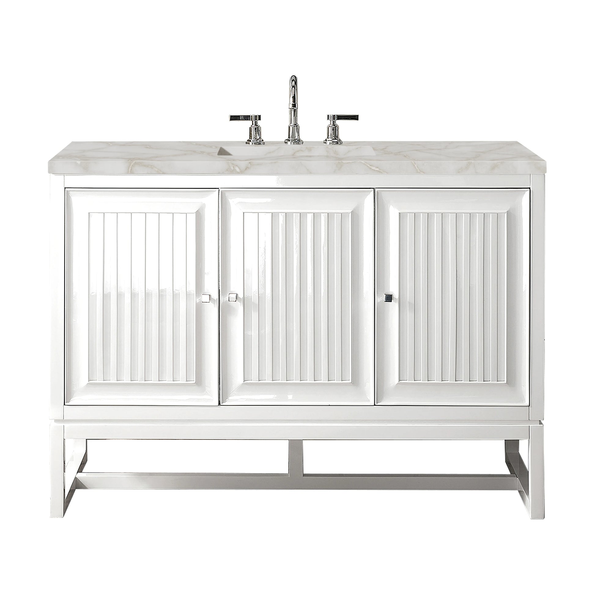 Renovate for Less Atlanta Athens 48" Single Vanity, Glossy White w/ 3 CM Victorian Silver Silestone Top