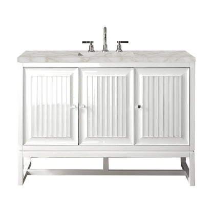 Renovate for Less Atlanta Athens 48" Single Vanity, Glossy White w/ 3 CM Victorian Silver Silestone Top