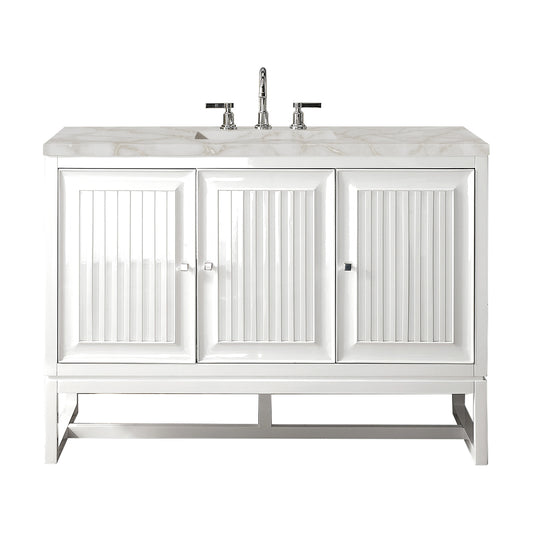 Renovate for Less Atlanta Athens 48" Single Vanity, Glossy White w/ 3 CM Victorian Silver Silestone Top