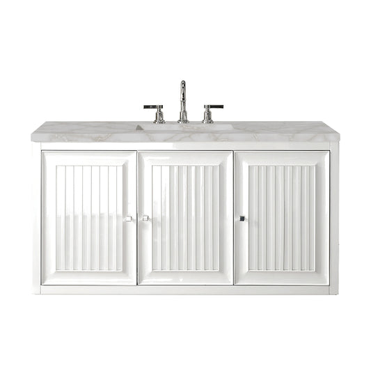 Renovate for Less Atlanta Athens 48" Single Vanity, Glossy White w/ 3 CM Victorian Silver Silestone Top, view 2