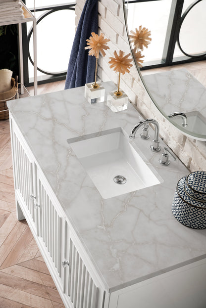 Renovate for Less Atlanta Athens 48" Single Vanity, Glossy White w/ 3 CM Victorian Silver Silestone Top, view 6