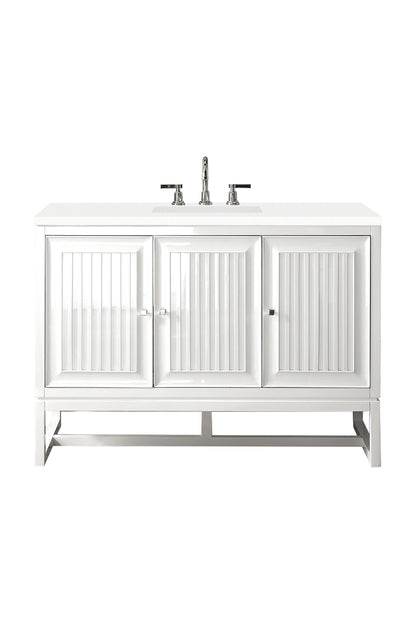 Renovate for Less Atlanta Athens 48" Single Vanity, Glossy White w/ 3 CM White Zeus Silestone Top