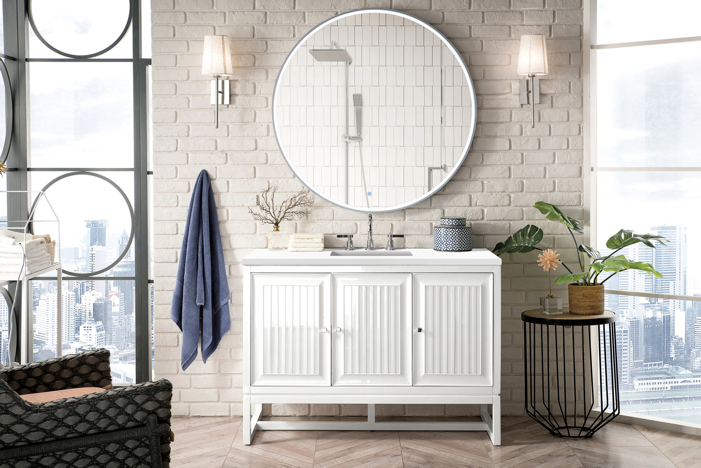 Renovate for Less Atlanta Athens 48" Single Vanity, Glossy White w/ 3 CM White Zeus Silestone Top, view 3