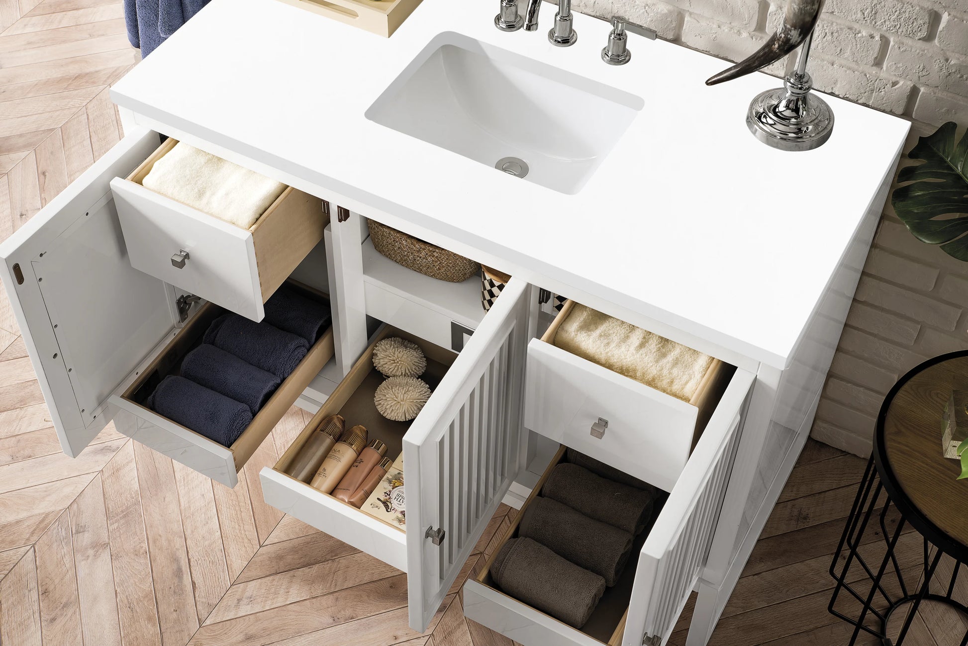 Renovate for Less Atlanta Athens 48" Single Vanity, Glossy White w/ 3 CM White Zeus Silestone Top, view 5