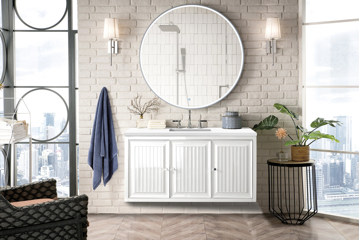 Renovate for Less Atlanta Athens 48" Single Vanity, Glossy White w/ 3 CM White Zeus Silestone Top, view 6