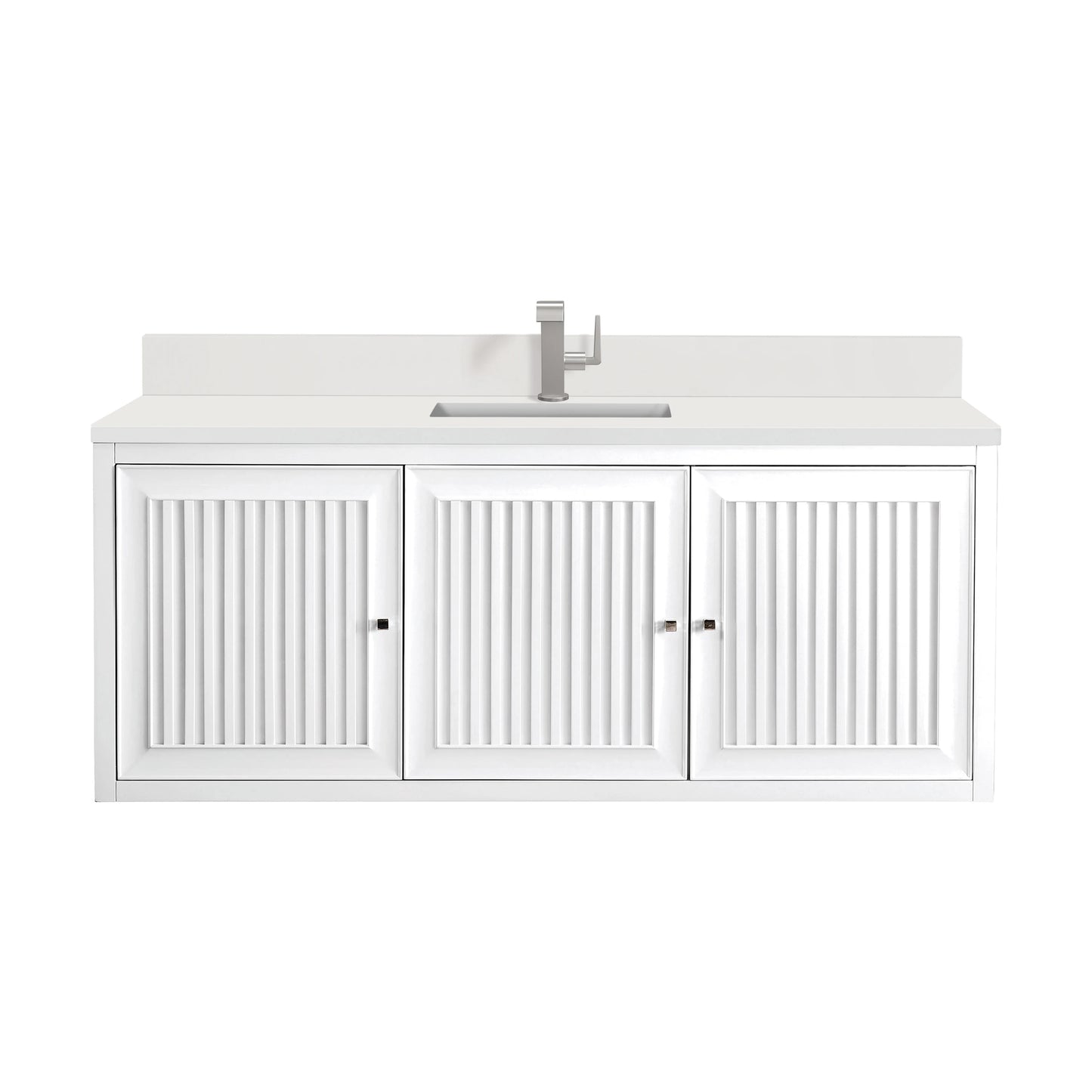 Renovate for Less Atlanta Athens 60" Single Vanity, Glossy White w/ Single Hole 3 CM White Zeus Silestone Top & Backsplash, view 2