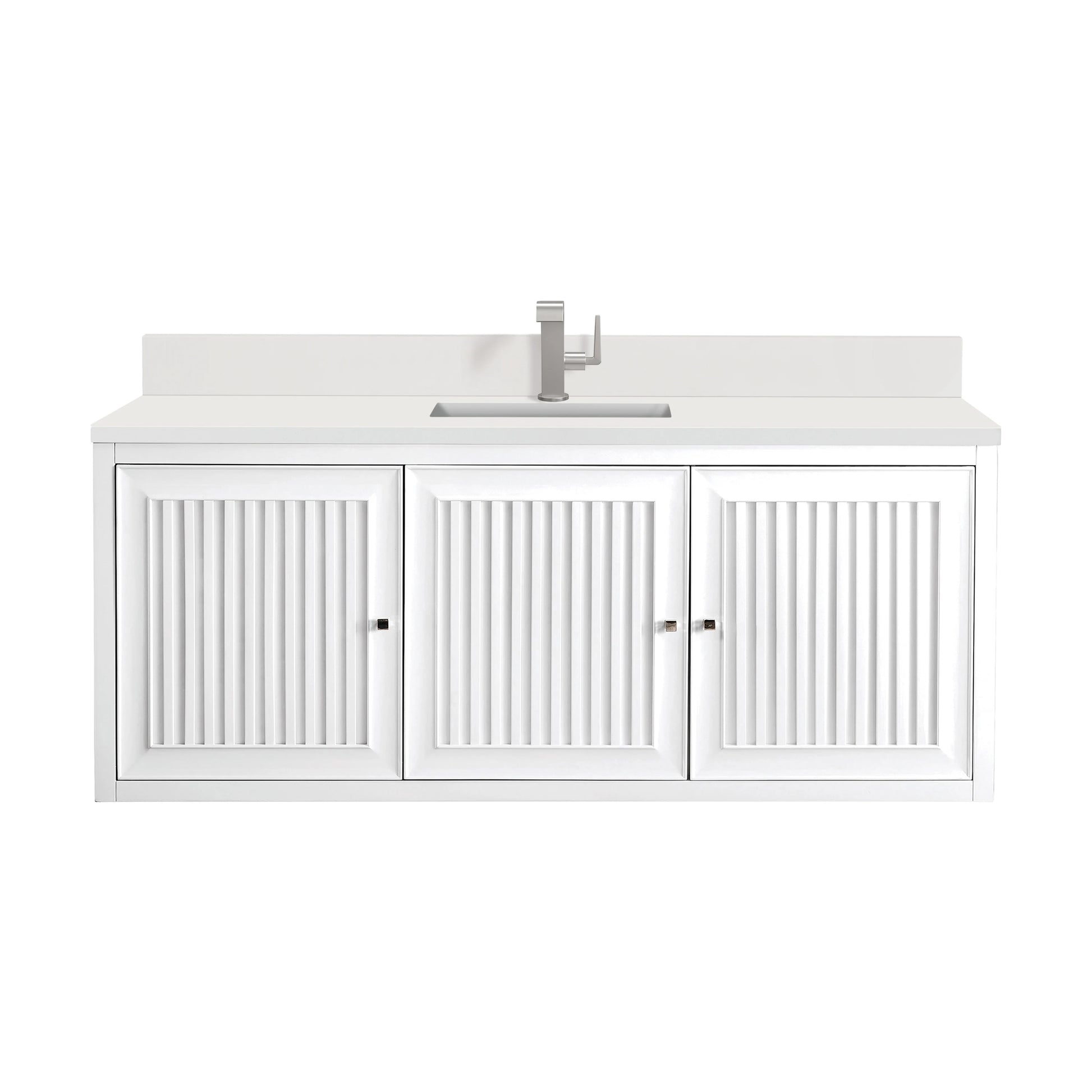 Renovate for Less Atlanta Athens 60" Single Vanity, Glossy White w/ Single Hole 3 CM White Zeus Silestone Top & Backsplash, view 2