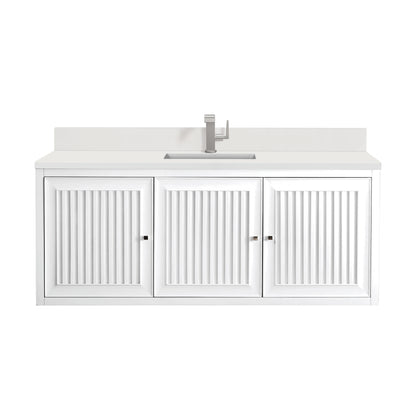 Renovate for Less Atlanta Athens 60" Single Vanity, Glossy White w/ Single Hole 3 CM White Zeus Silestone Top & Backsplash, view 2