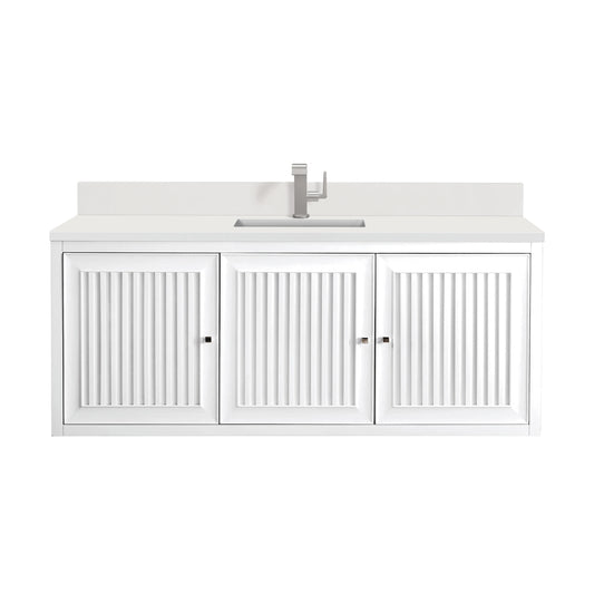 Renovate for Less Atlanta Athens 60" Single Vanity, Glossy White w/ Single Hole 3 CM White Zeus Silestone Top & Backsplash, view 2
