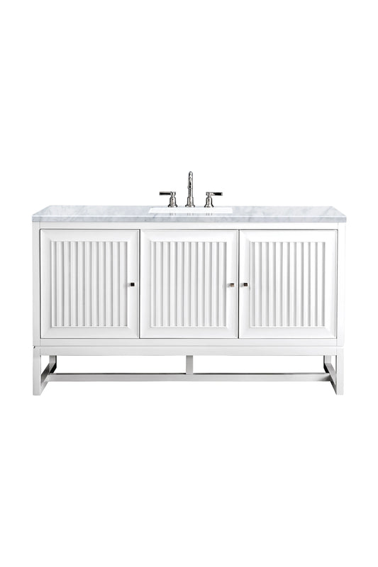 Renovate for Less Atlanta Athens 60" Single Vanity, Glossy White w/ 3 CM Carrara White Top
