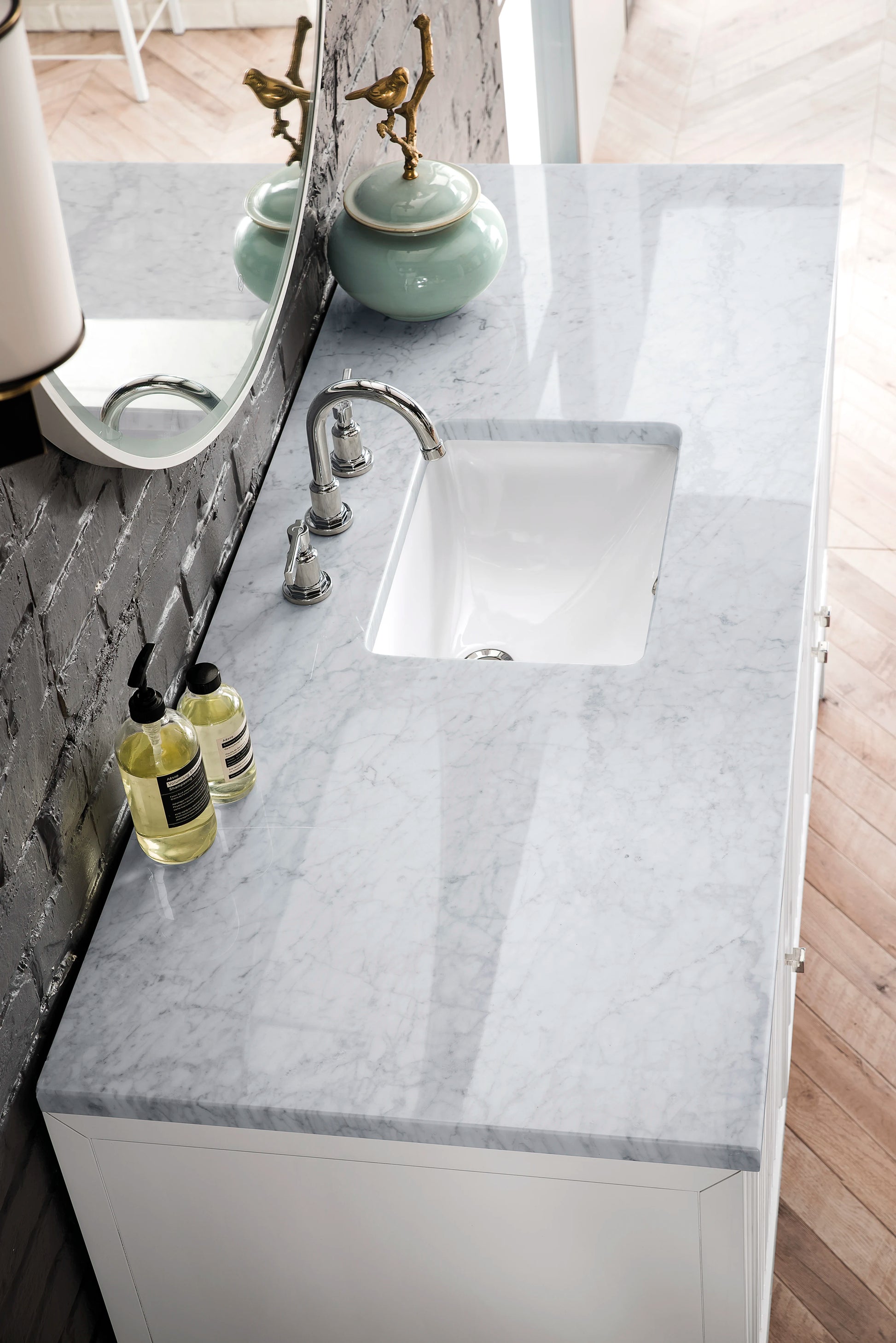 Renovate for Less Atlanta Athens 60" Single Vanity, Glossy White w/ 3 CM Carrara White Top, view 4