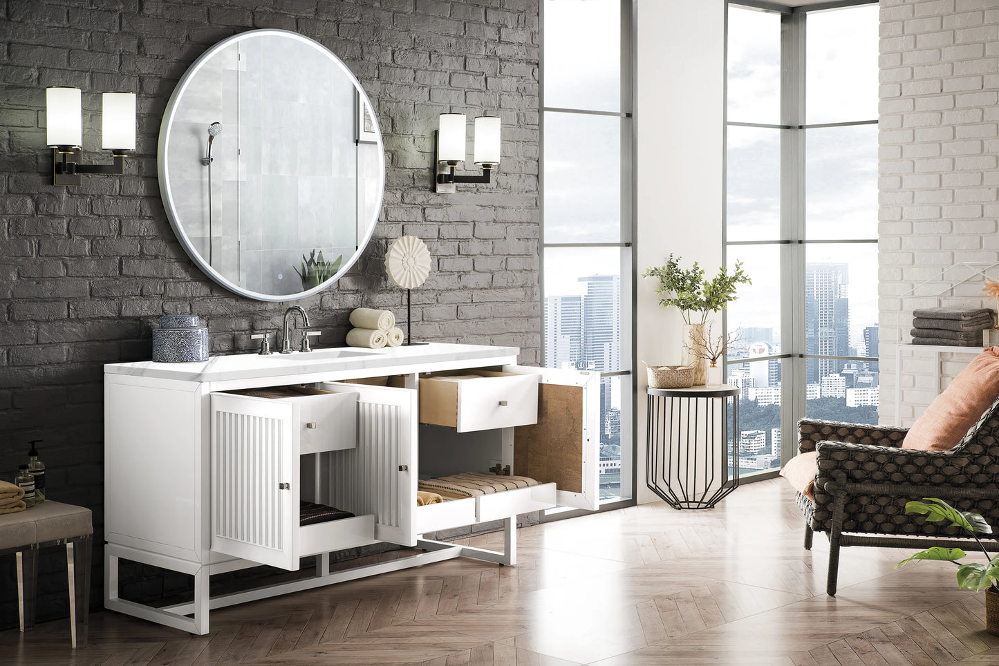 Renovate for Less Atlanta Athens 60" Single Vanity, Glossy White w/ 3 CM Carrara White Top, view 6