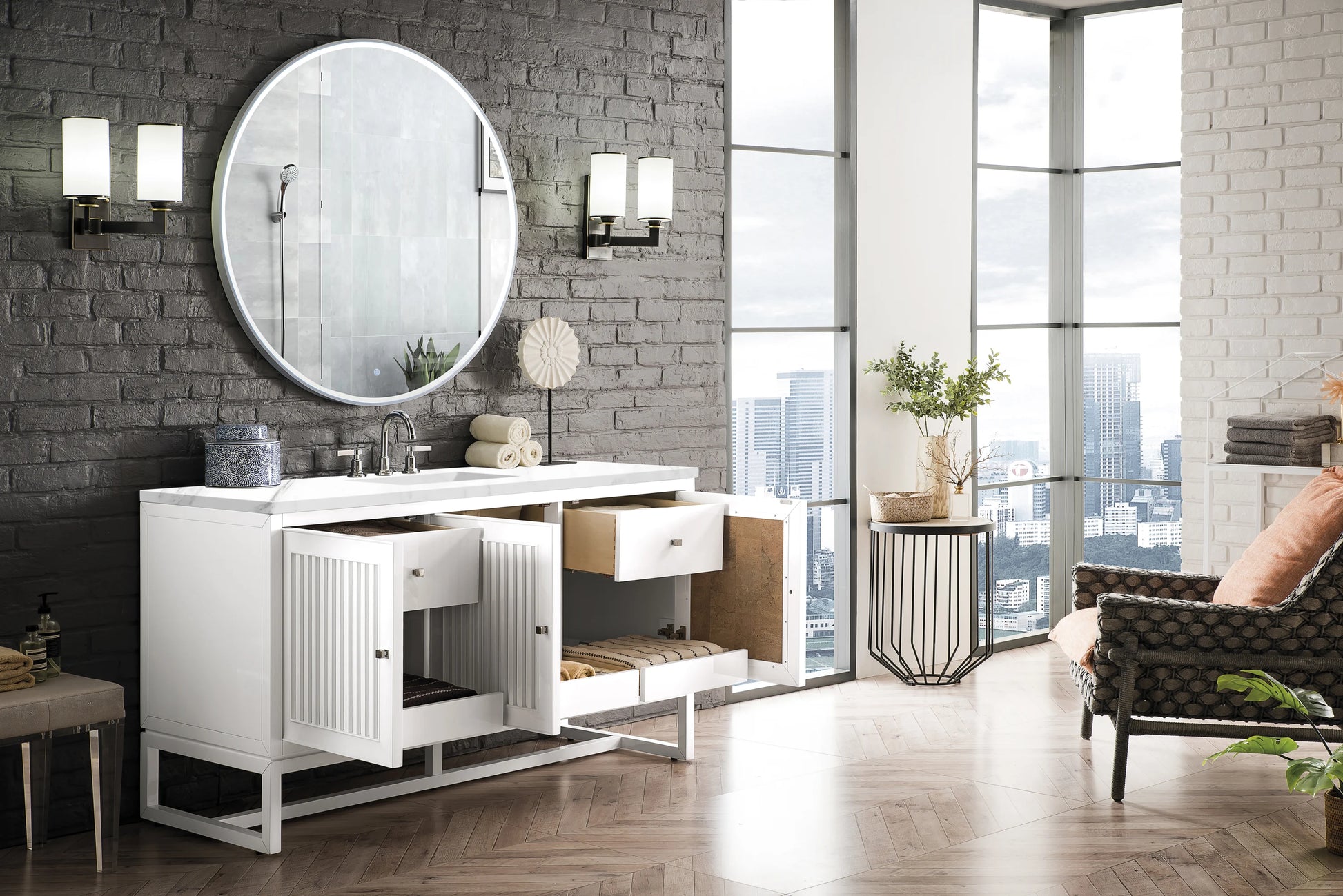 Renovate for Less Atlanta Athens 60" Single Vanity, Glossy White w/ 3 CM Carrara White Top, view 6