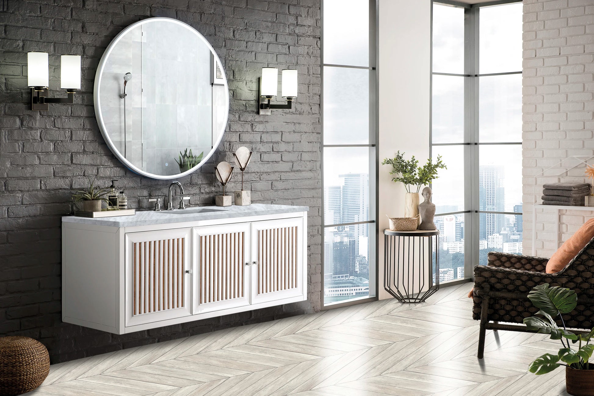 Renovate for Less Atlanta Athens 60" Single Vanity, Glossy White w/ 3 CM Carrara White Top, view 8