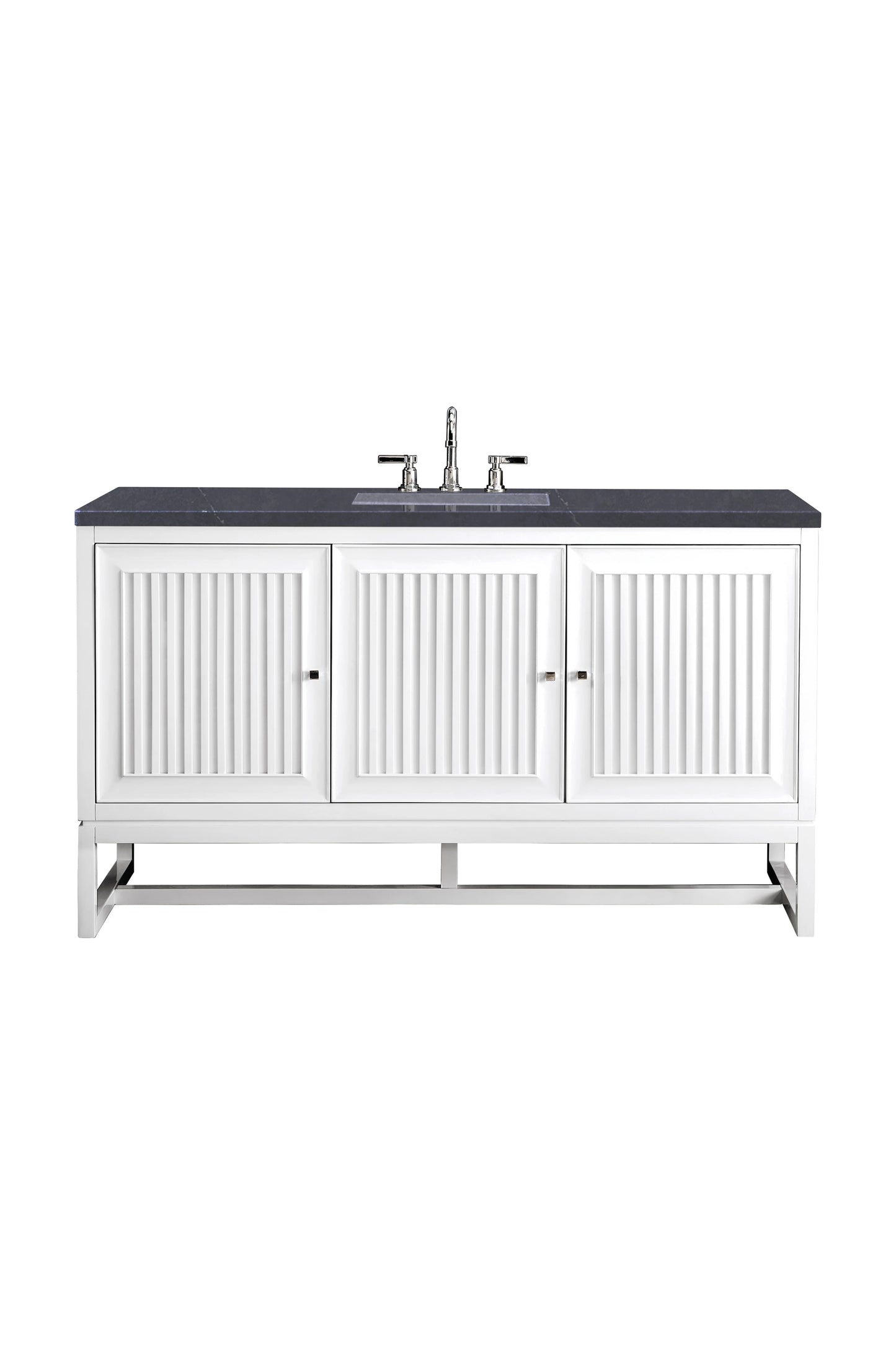 Renovate for Less Atlanta Athens 60" Single Vanity, Glossy White w/ 3 CM Charcoal Soapstone Silestone Top