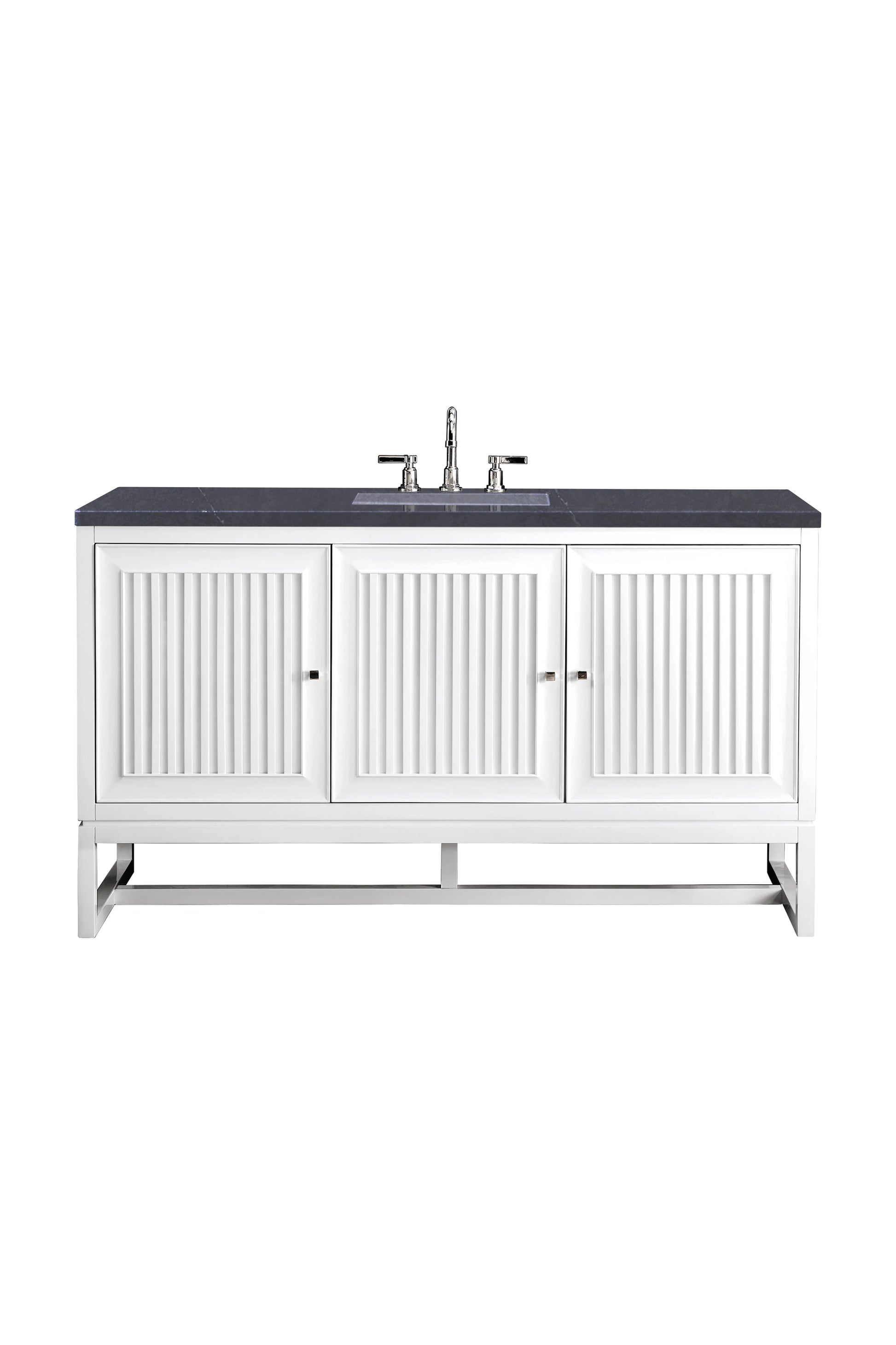 Renovate for Less Atlanta Athens 60" Single Vanity, Glossy White w/ 3 CM Charcoal Soapstone Silestone Top