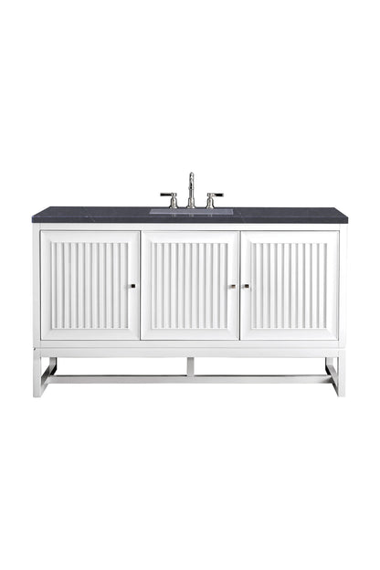 Renovate for Less Atlanta Athens 60" Single Vanity, Glossy White w/ 3 CM Charcoal Soapstone Silestone Top
